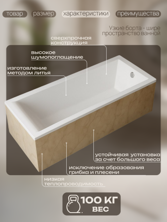 Ванна из литьевого мрамора Marmo Bagno Алесса NEW 180х80