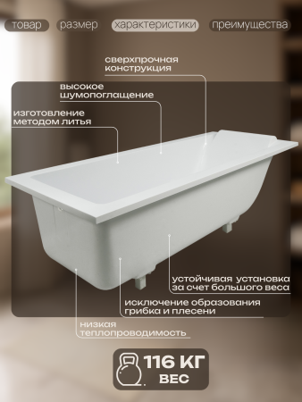 Ванна из литьевого мрамора Marmo Bagno Ницца 180х80 с подголовником