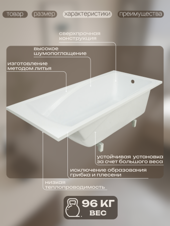 Ванна из литьевого мрамора Marmo Bagno София 170х75